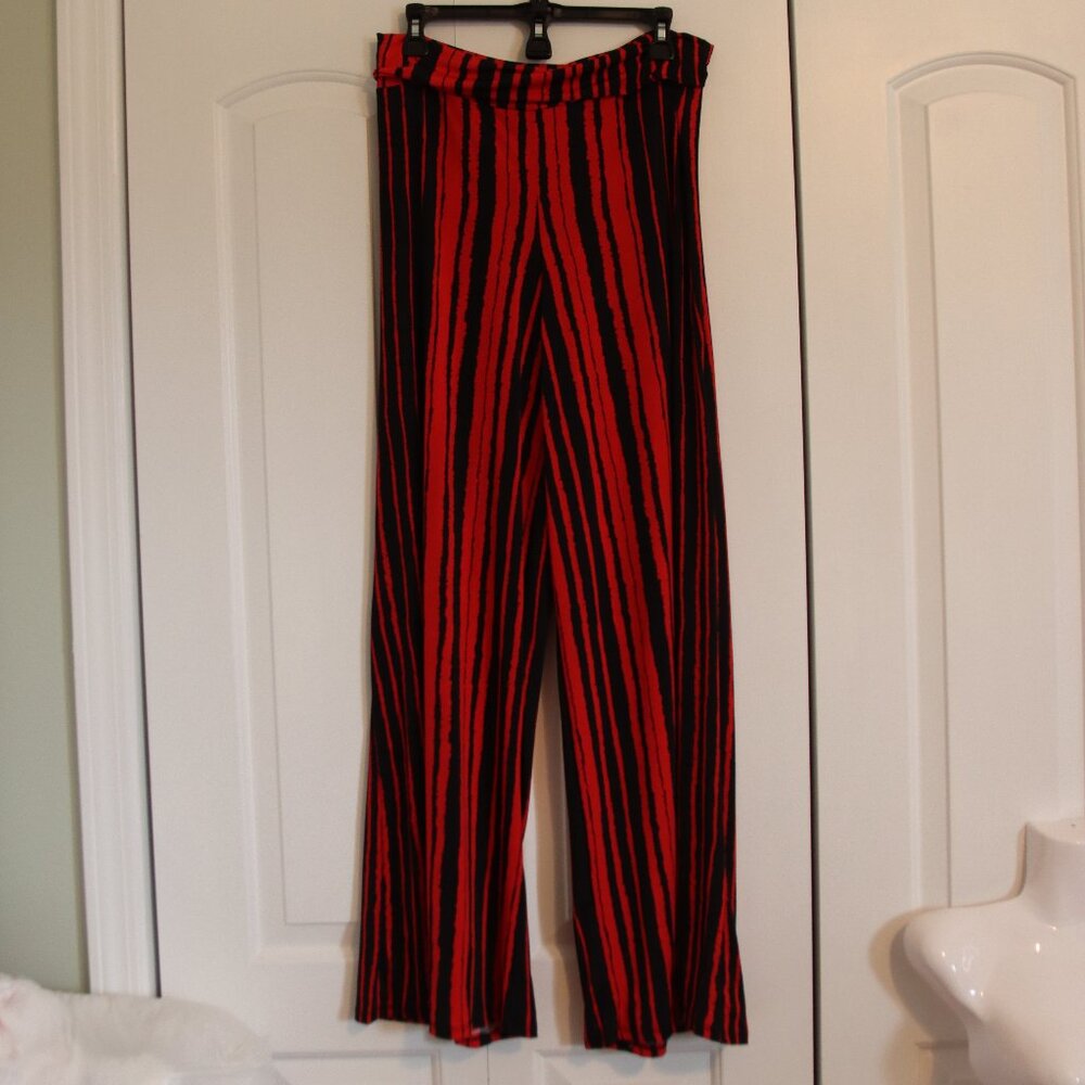 Pretty Young Thing Red/Black Wide Leg Pull on Pants Size XL fold down waist